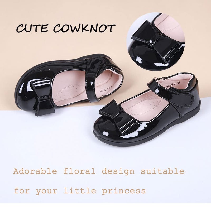 ALPHELIGANCE Girls Mary Jane Strap School Uniform Dress Flat Ballet Shoes Bright Black - Image 4